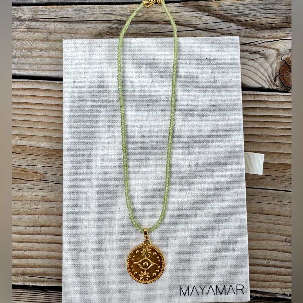 Mayamar Peridot Beaded Coin Necklace 24K Gold Plated 16” Toggle — NIB